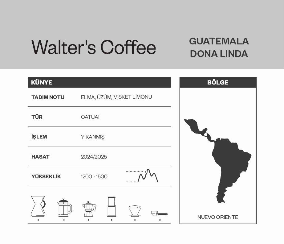 Guatemala Dona Linda Kahve Bilgi Kartı - Nuevo Oriente, Washed İşlem, Elma ve Üzüm Notaları