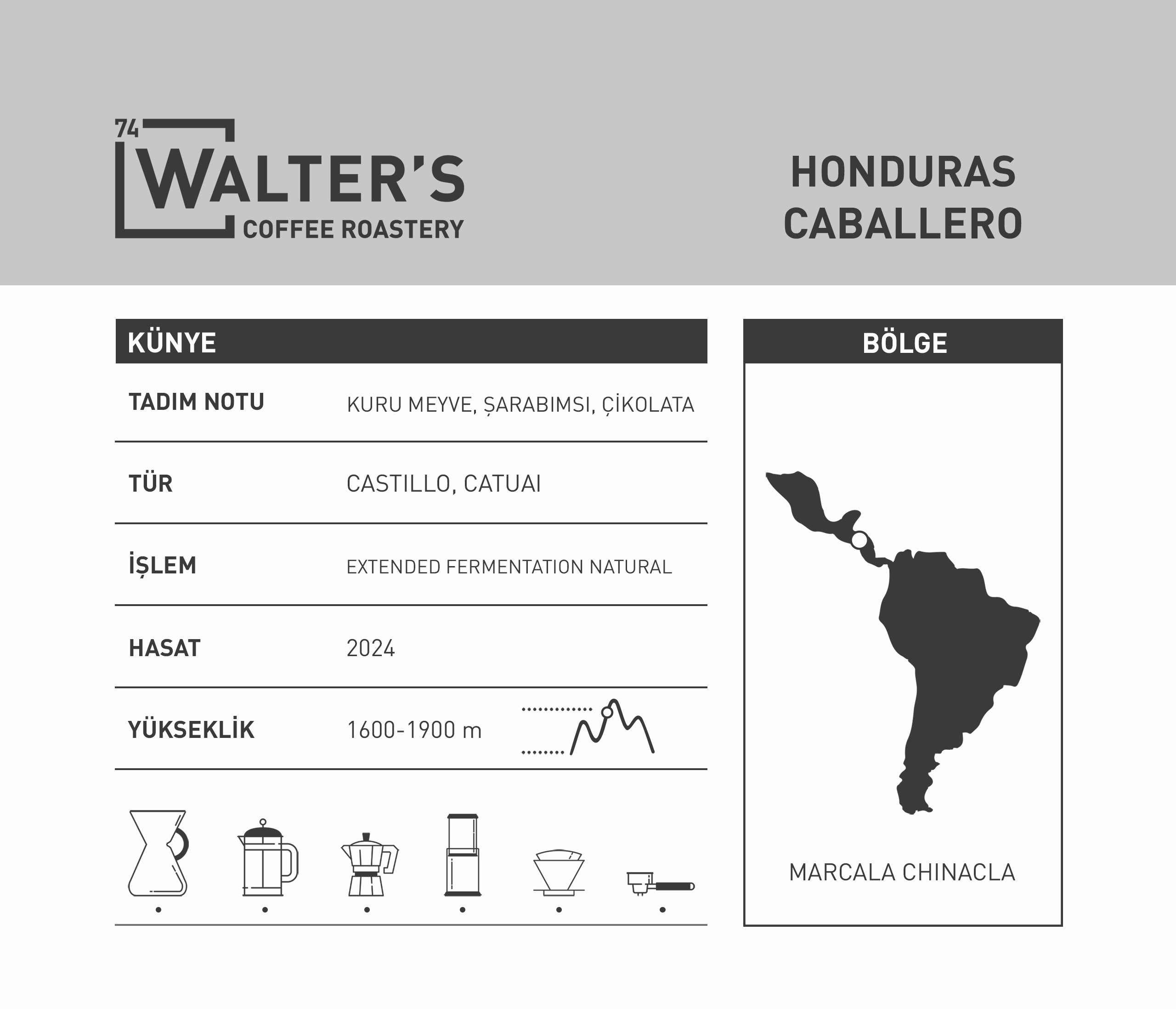 Honduras Caballero Kahve Bilgi Kartı - Marcala Chinacla, Extended Natural İşlem